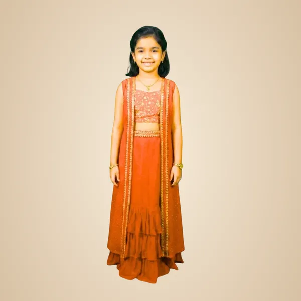 Lehenga,_Choli_And_Long_Shrug_For_Kids