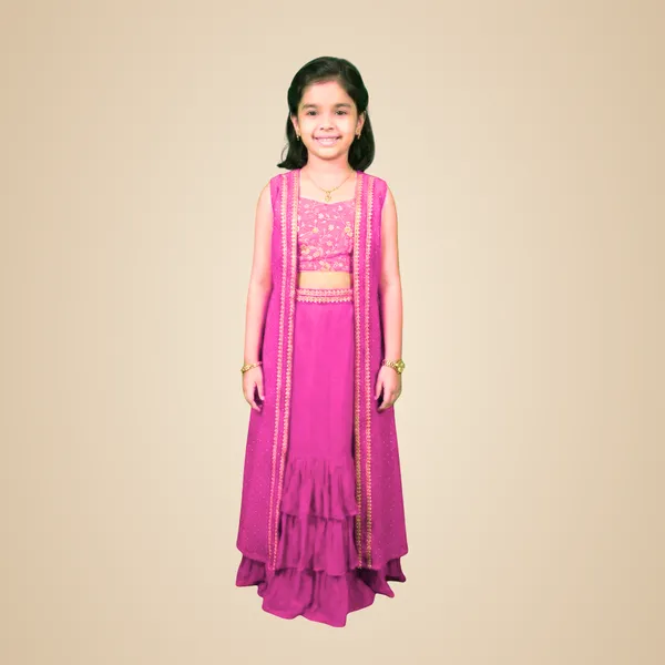 Lehenga,_Choli_And_Long_Shrug_For_Kids
