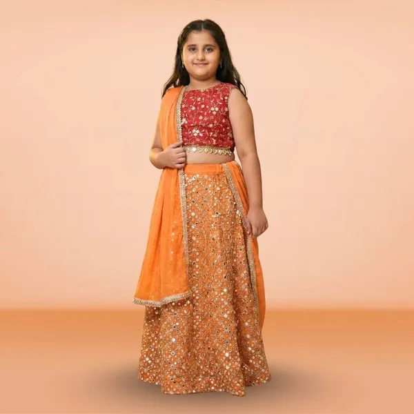 Marigold_Lehenga,_Choli_And_Dupatta_For_Kids