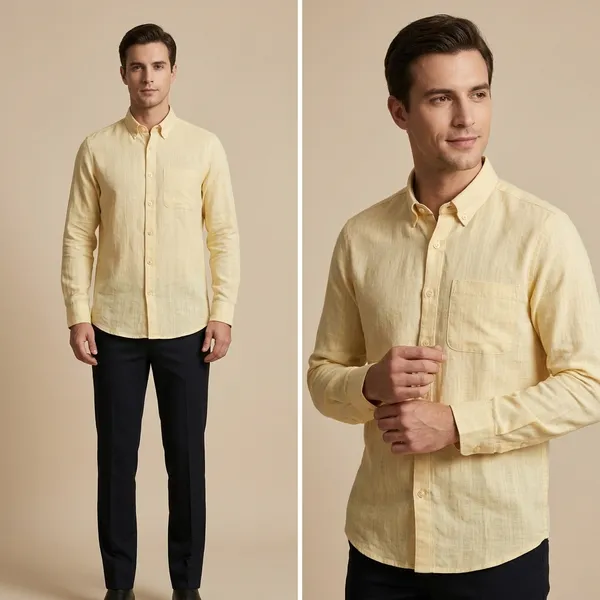 Yellow_Linen_Regular_Fit_Full_Sleeve_Casual_Shirt_For_Men