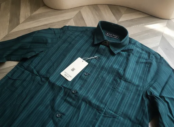 Teal_Cotton_Blend_Regular_Fit_Checkered_Shirt_For_Men