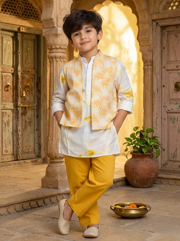 Boys_Yellow_and_White_Ethnic_Kurta_Pajama_Set_with_Nehru_Jacket