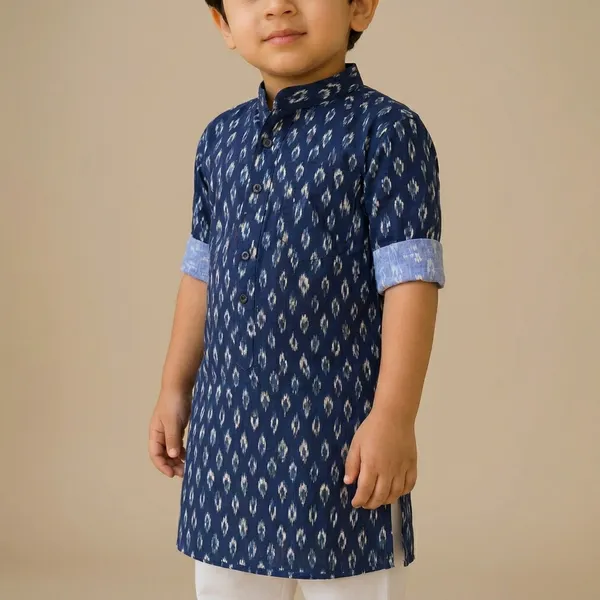 Boys_Navy_Blue_Ikat_Print_Kurta_Set_with_White_Pajama