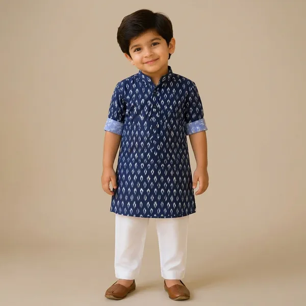 Boys_Navy_Blue_Ikat_Print_Kurta_Set_with_White_Pajama