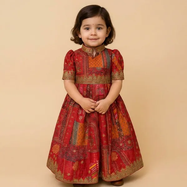 Girls_Red_Ethnic_Dress_with_Traditional_Patchwork_Design