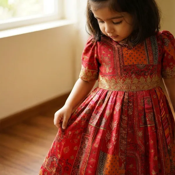 Girls_Red_Ethnic_Dress_with_Traditional_Patchwork_Design