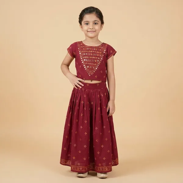 Girls_Maroon_Embroidered_Lehenga_Choli_Set