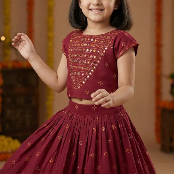 Girls_Maroon_Embroidered_Lehenga_Choli_Set