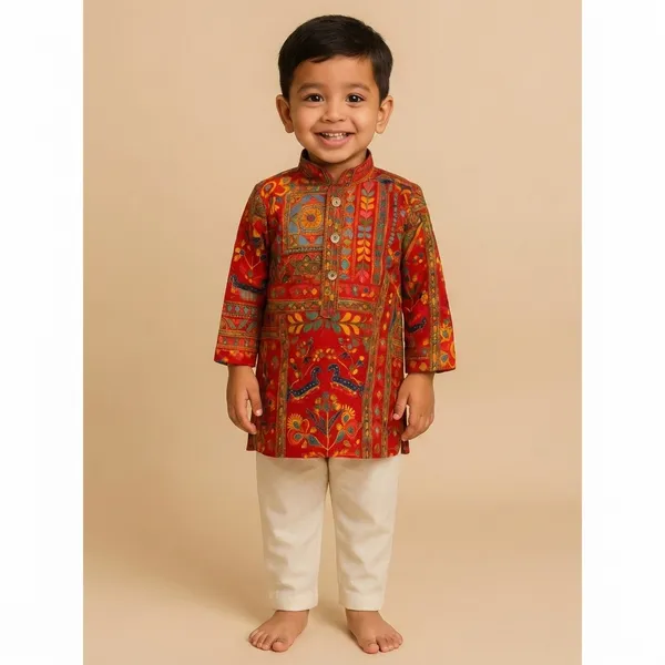 Kids_Red_Ethnic_Kurta_with_Vibrant_Traditional_Print