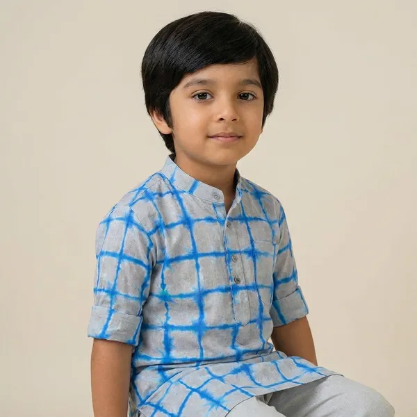 Boys_Blue_and_White_Checkered_Kurta_Set_with_White_Pajama