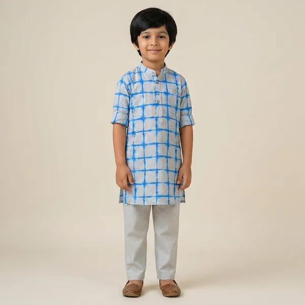 Boys_Blue_and_White_Checkered_Kurta_Set_with_White_Pajama