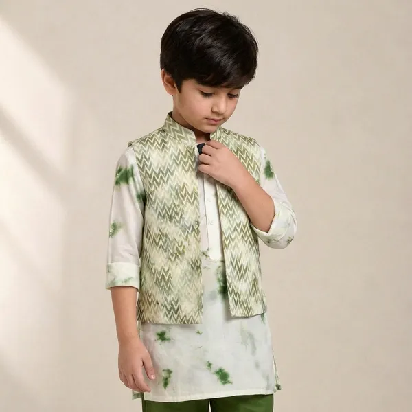 Boys_Ethnic_Kurta_Pajama_Set_with_Nehru_Jacket_-_Green_and_White