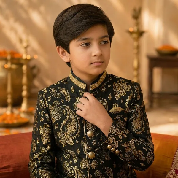 Boys_Black_and_Gold_Embroidered_Sherwani_Set