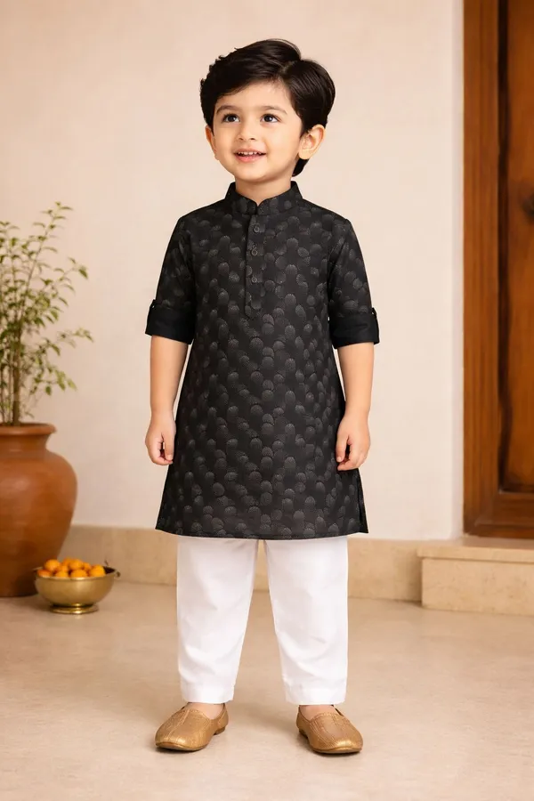 Boys_Black_Ethnic_Kurta_Pajama_Set_with_Textured_Pattern