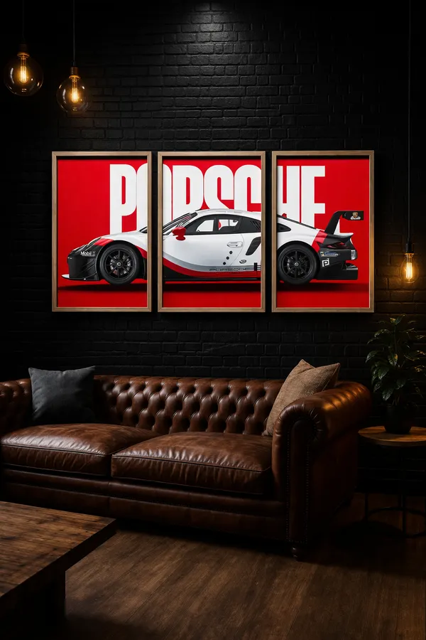Porsche_911_Red_-3_Split_Poster_Set_Of_3_With_Frame_A4_Size_Each_(8X12_Inch)