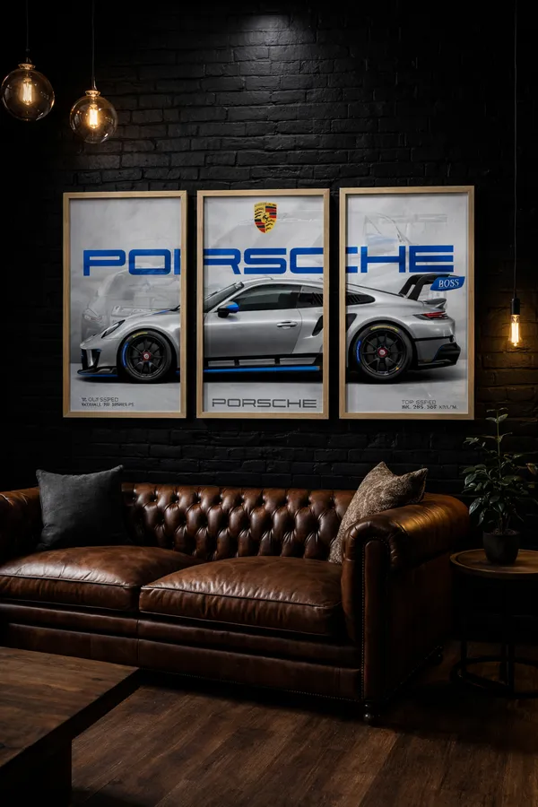 Porsche_911_Grey_-3_Split_Poster_Set_Of_3_With_Frame_A4_Size_Each_(8X12_Inch)