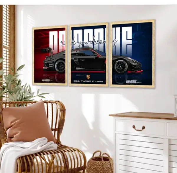 Porsche_911_Black_-3_Split_Poster_Set_Of_3_With_Frame_A4_Size_Each_(8X12_Inch)