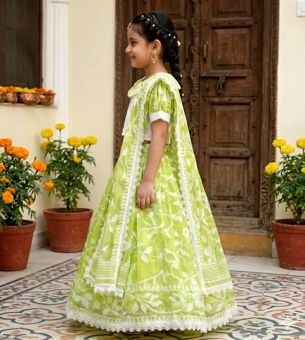 Green_And_White_Khadi_Cotton_Premium_And_Elegant_Dress_For_Girls