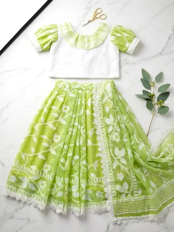 Green_And_White_Khadi_Cotton_Premium_And_Elegant_Dress_For_Girls