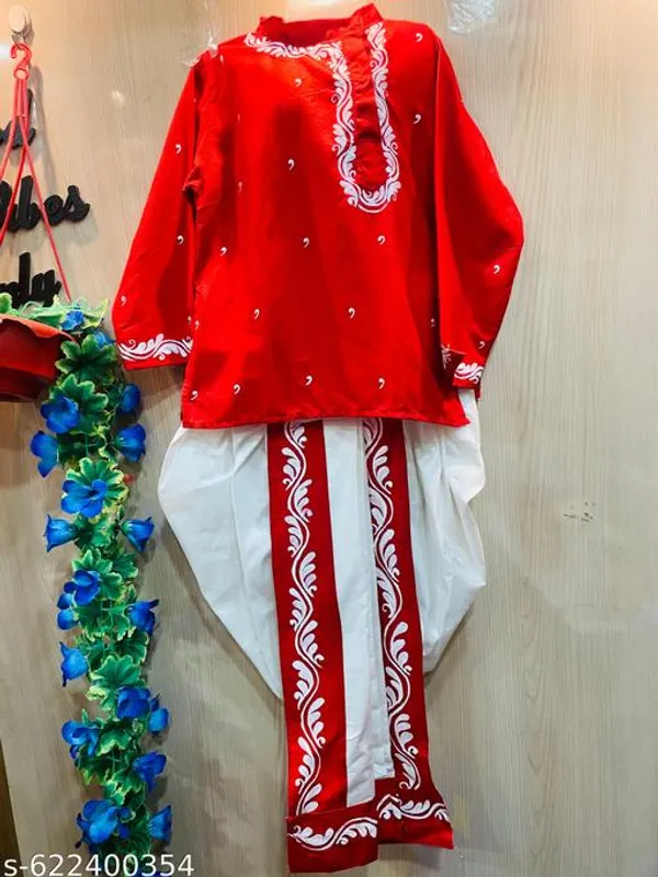 Red_And_White_Cotton_Premium_And_Elegant_Dhoti_Set_For_Boys