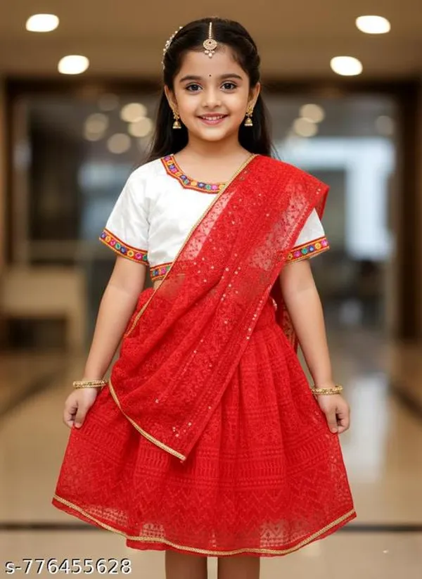 Red_And_White_Silk_Premium_And_Elegant_Lehenga_For_Girls