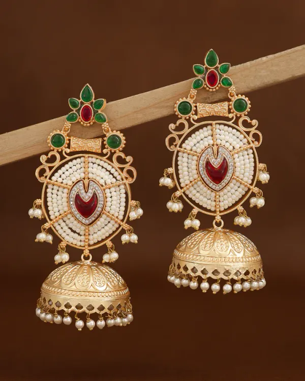 Ananta_Green_And_Pink_Jhumki_Earrings
