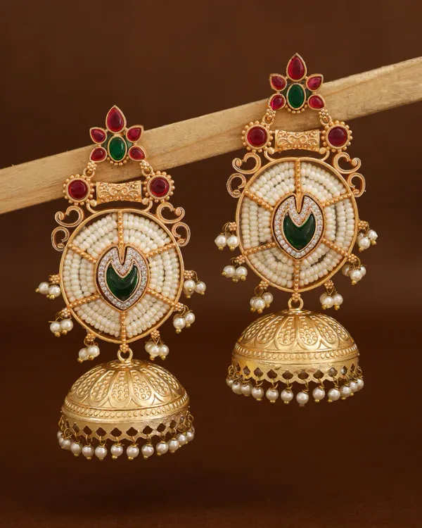 Ananta_Pink_And_Green_Jhumki_Earrings
