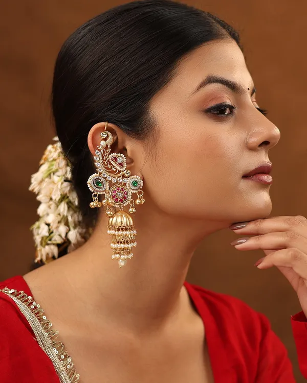 Mormantra_Premium_Pink_Earcuff_Jhumki_Earring