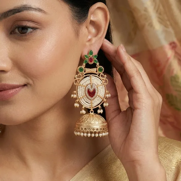 Ananta_Green_And_Pink_Jhumki_Earrings