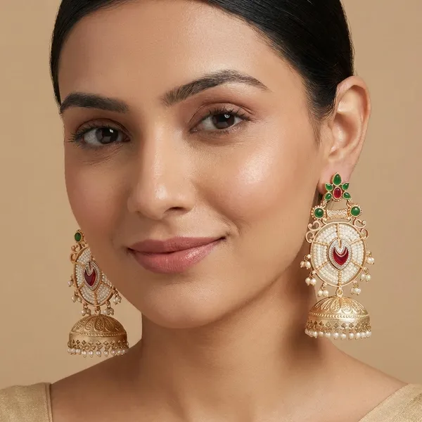 Ananta_Green_And_Pink_Jhumki_Earrings