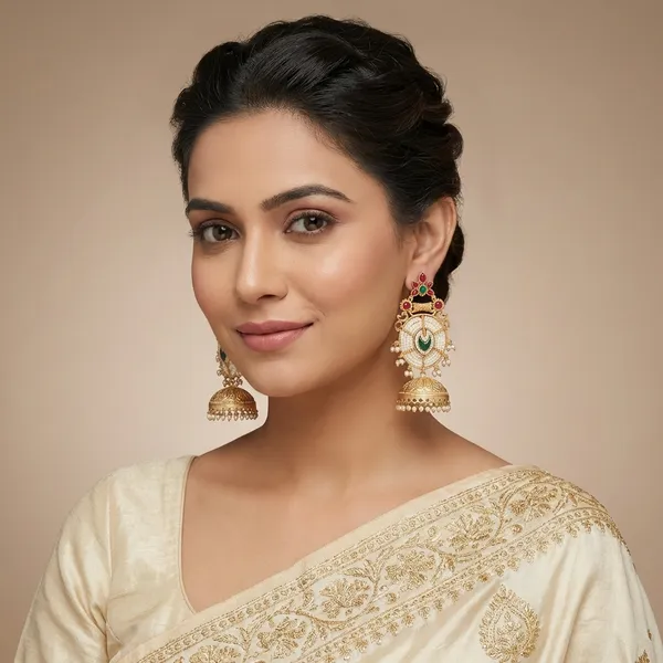 Ananta_Pink_And_Green_Jhumki_Earrings