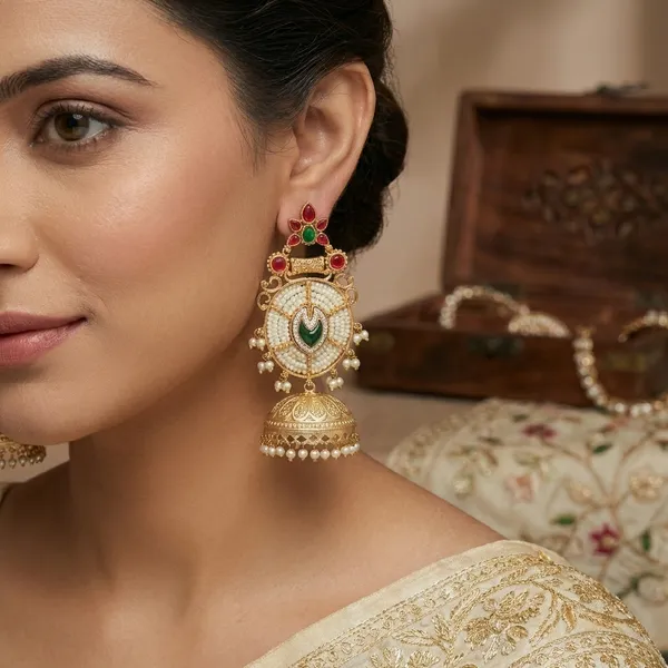 Ananta_Pink_And_Green_Jhumki_Earrings