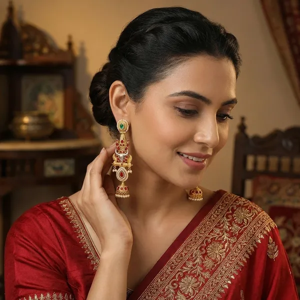 Nandita_Green_And_Pink_Jhumki_Earrings