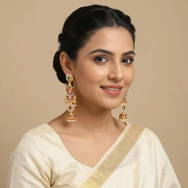 Nandita_Green_And_Pink_Jhumki_Earrings