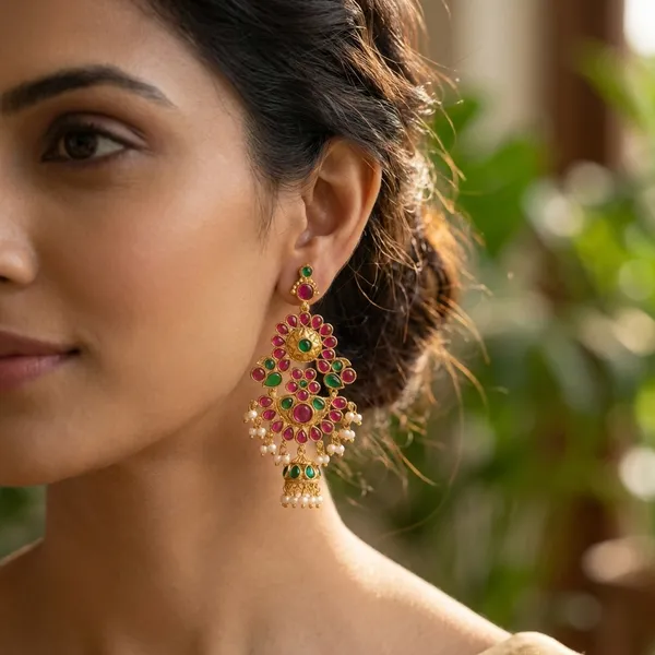 Niharika_Pink_And_Green_Dangler_Earrings