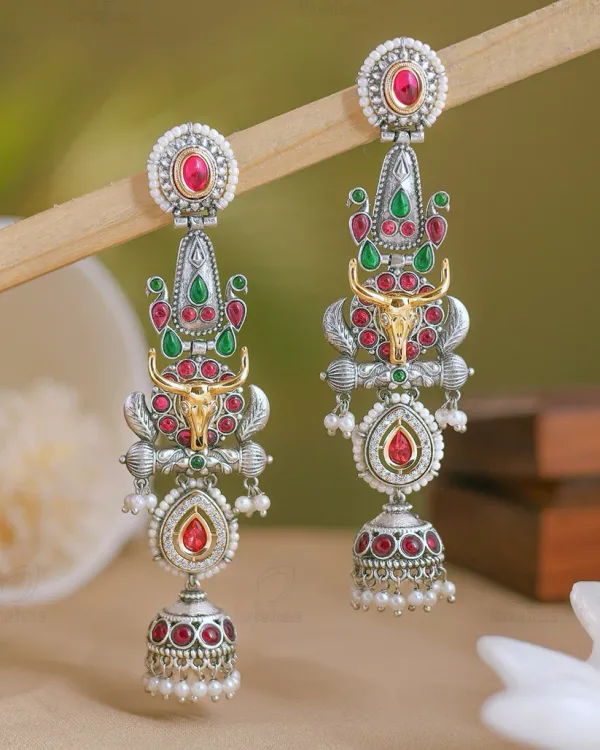 Harinya_Premium_Pink_And_Green_Jhumki_Earrings