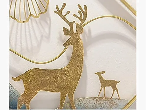 Golden_And_Bluish_Iron_Deer_Family_Wall_Art
