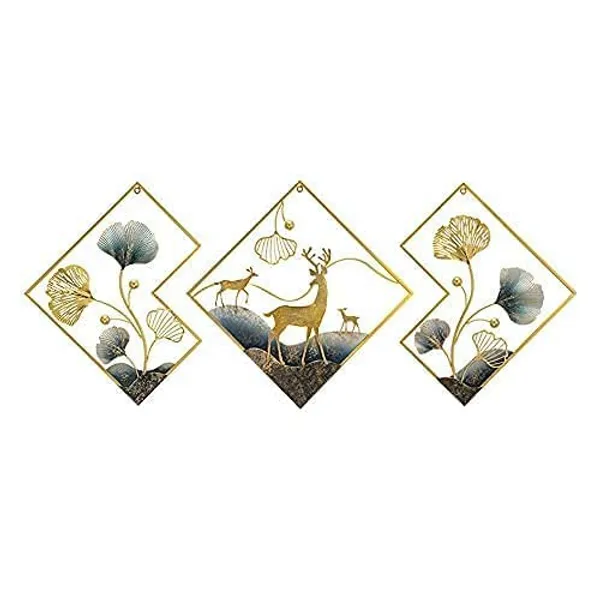 Golden_And_Bluish_Iron_Deer_Family_Wall_Art