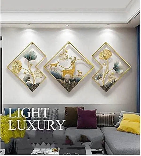 Golden_And_Bluish_Iron_Deer_Family_Wall_Art