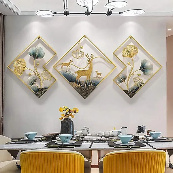 Golden_And_Bluish_Iron_Deer_Family_Wall_Art