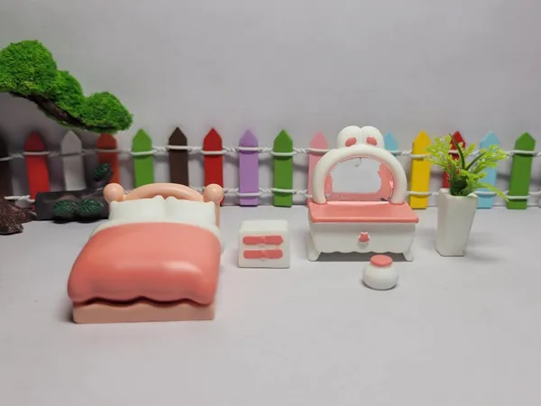 White_Miniature_Dollhouse_Bedroom_Furniture_Set