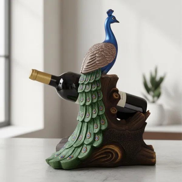 Multicolor_Peacock_Wine_Bottle_Holder_Resin_Stand