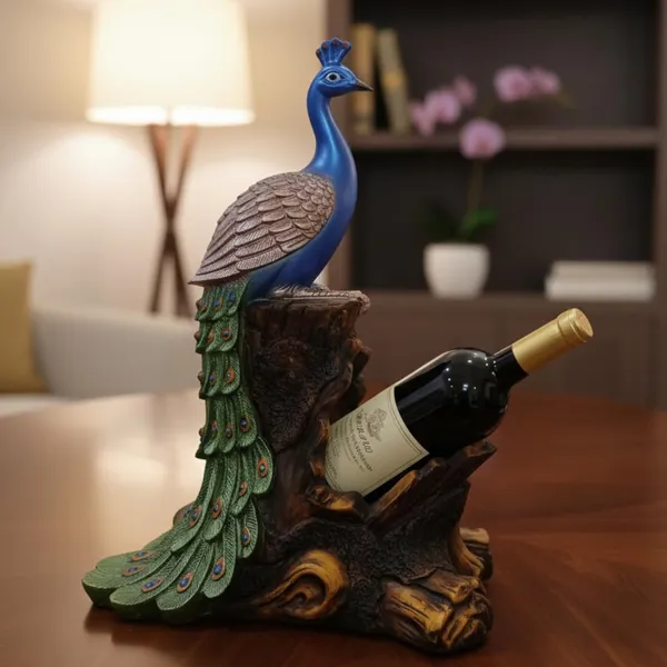 Multicolor_Peacock_Wine_Bottle_Holder_Resin_Stand