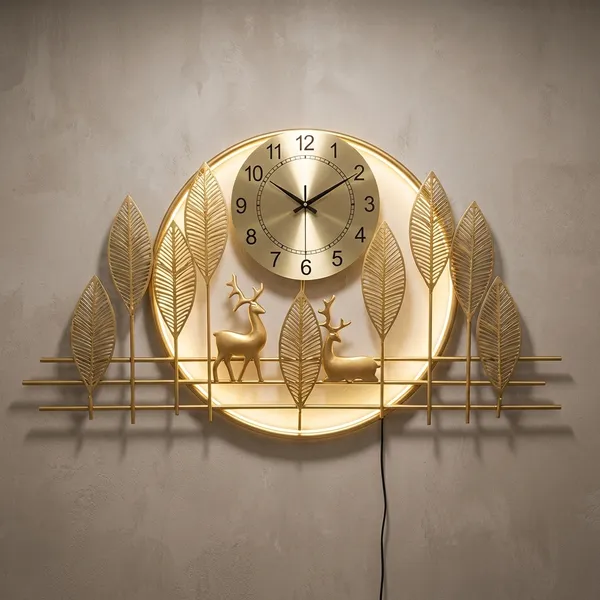 Gold_Metal_Wall_Clock_With_Deer_Head_Design