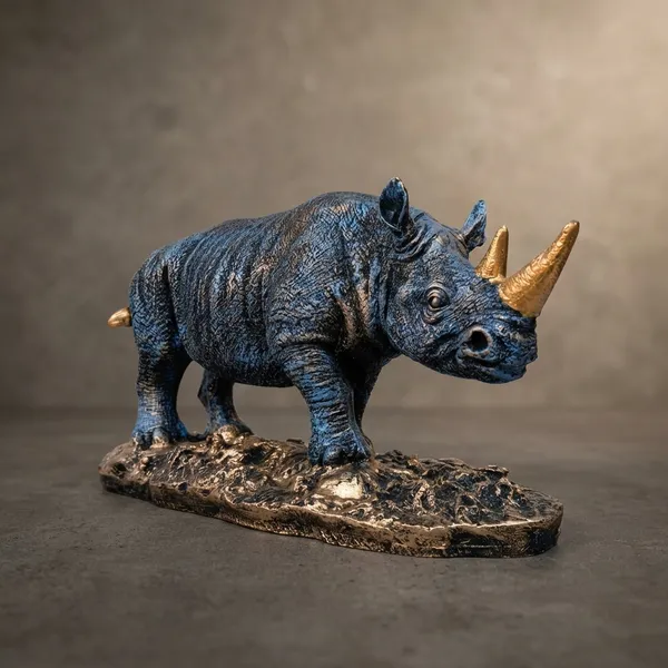 Rustic_Golden_Blue_Rhino_Polyresin_Showpiece