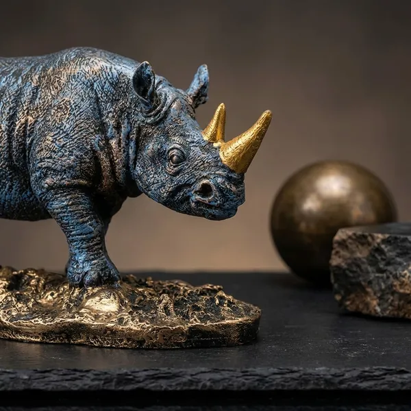 Rustic_Golden_Blue_Rhino_Polyresin_Showpiece
