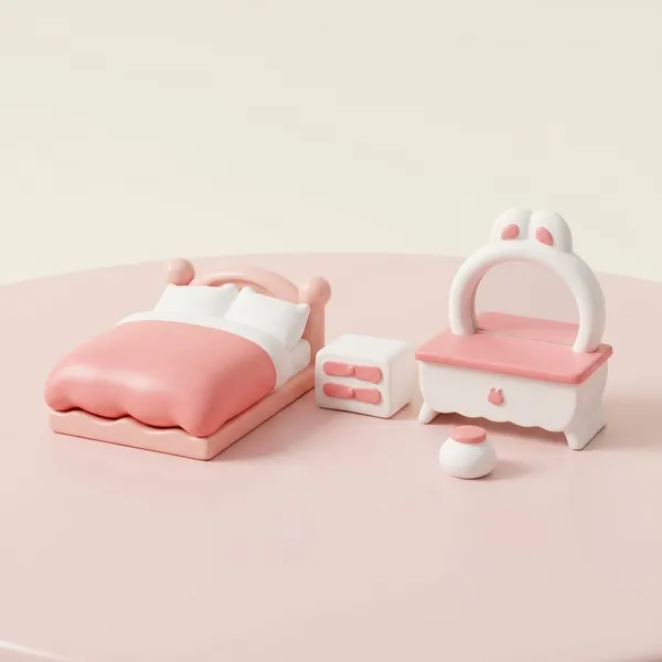 White_Miniature_Dollhouse_Bedroom_Furniture_Set