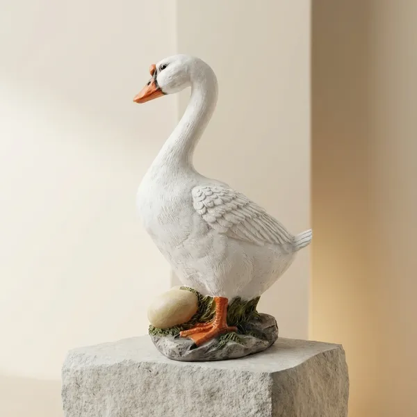 White_Garden_Egg_Duck_Showpiece_Resin_Figurine