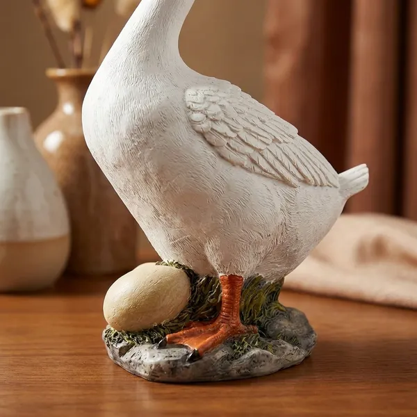 White_Garden_Egg_Duck_Showpiece_Resin_Figurine