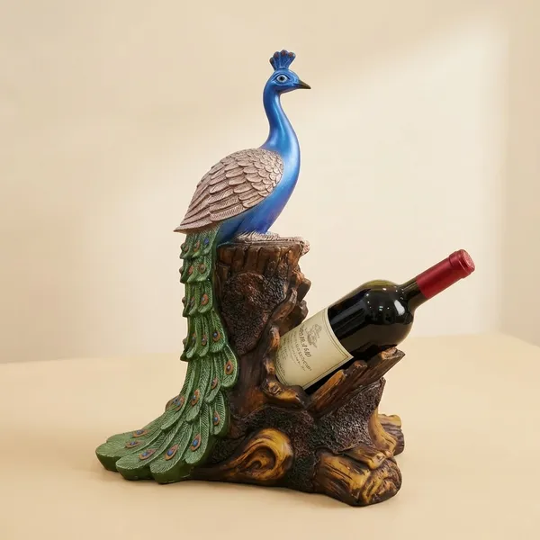 Multicolor_Peacock_Wine_Bottle_Holder_Resin_Stand